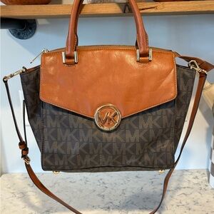 Vintage Michael Kors Brown and Tan Signature Tote Bag